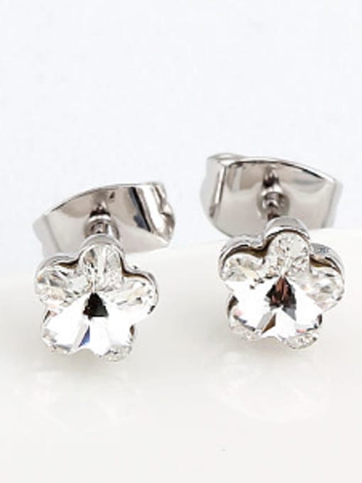 Platinum,White 18K White Gold Austria Crystal Flower-shaped stud Earring