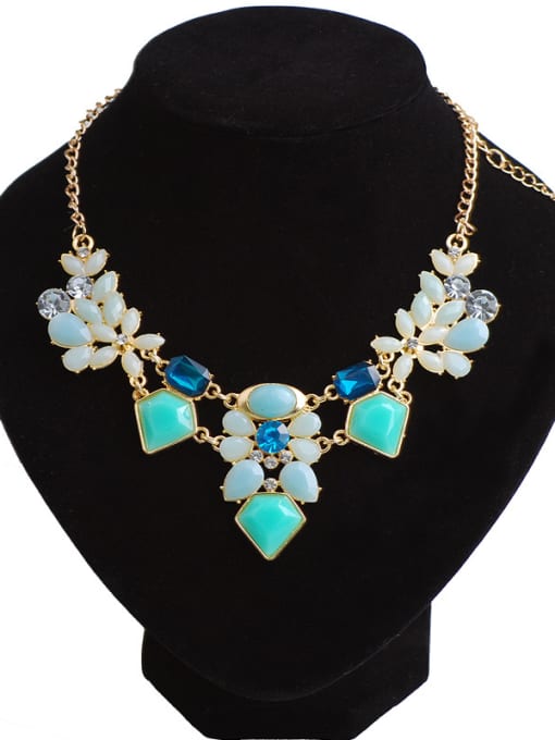 Light Blue Fashion Colorful Geometrical Resin Pendant Alloy Necklace