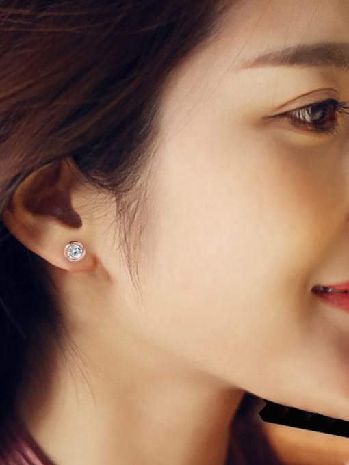 OUXI Fashion Female 18K Rose Gold Zircon stud Earring 1