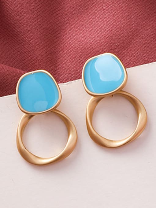 B Blue Alloy With Imitation Gold Plated Simplistic Geometric Stud Earrings