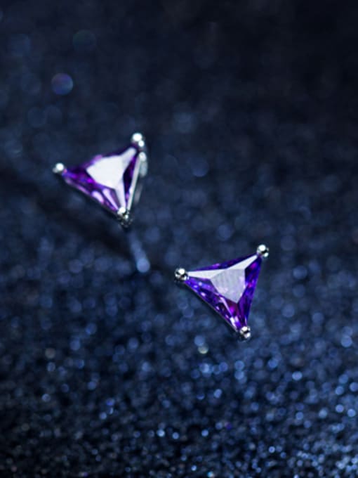 Rosh Fashion Red Triangle Shaped Zircon S925 Silver Stud Earrings 1