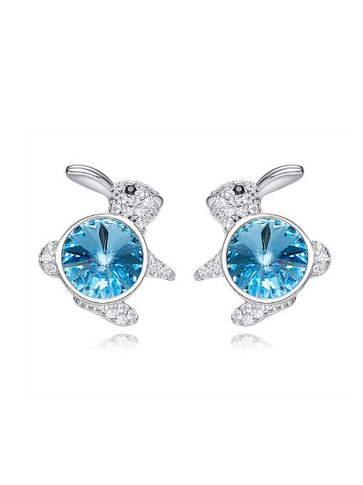 Blue Fashion Little Rabbit austrian Crystals 925 Silver Stud Earrings