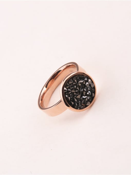 GROSE Black Stones Round Pattern Titanium Ring 0