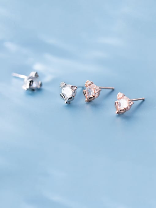 Rosh 925 Sterling Silver With Rose Gold Plated Personality Animal Fox Stud Earrings 0