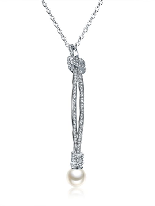 ALI New micro-inlay AAA zircon long imitation pearl necklaces 0