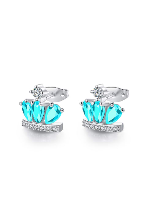 light blue Fashion Glass Stones Crown Stud Earrings
