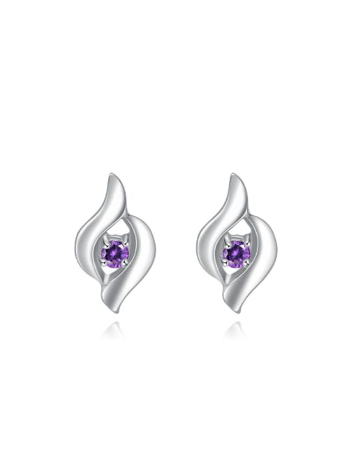 kwan Leaves Amethyst Silver Women Stud Earrings 0