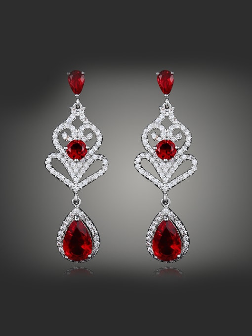 Red Fashion Water Drop Zirconias Copper Drop Earrings