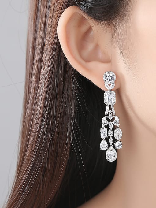BLING SU Copper With Platinum Plated Delicate Cubic Zirconia Stud Earrings 1