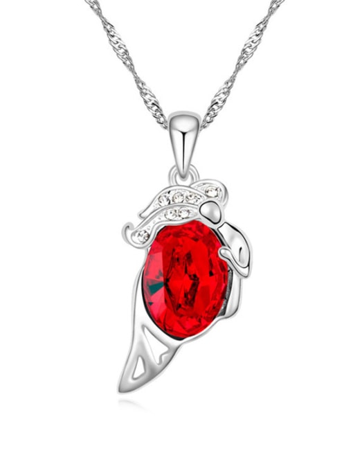 red Simple Shiny Oval austrian Crystal Pendant Alloy Necklace