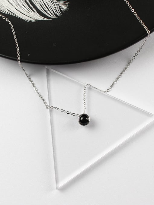 DAKA Simple Little Black Round Carnelian stone Silver Necklace 1