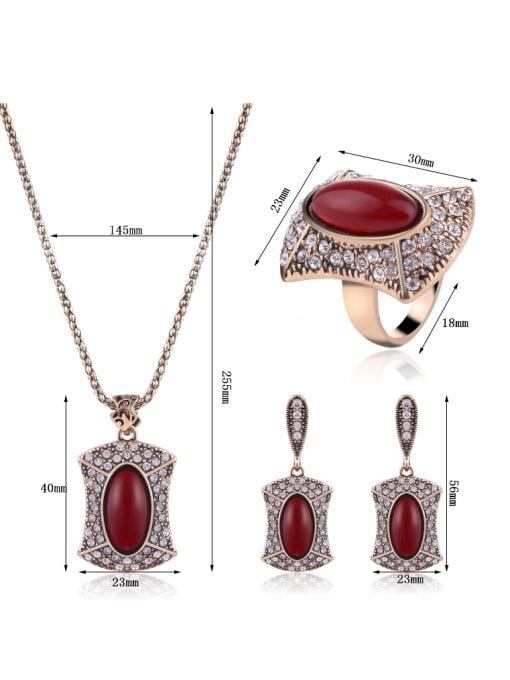 BESTIE Alloy Antique Gold Plated Fashion Oval Artificial Stones Three Pieces Jewelry Set 3