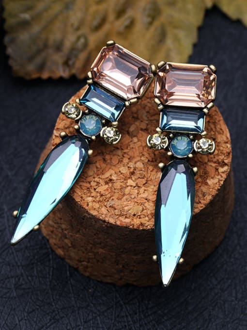 KM Blue Geometric Stones Stud Chandelier earring 2
