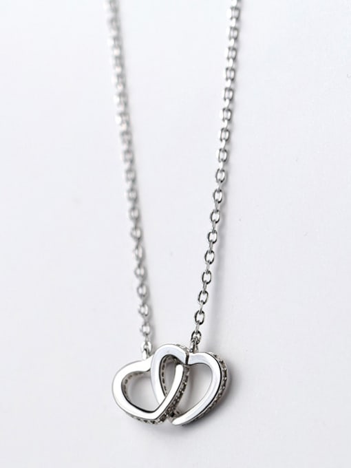 silver Exquisite Double Heart Shaped S925 Silver Necklace