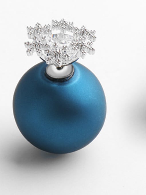 Blue Copper With White Gold Plated Trendy Ball Party Stud Earrings