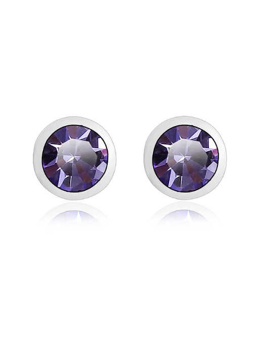 Platinum ,Purple 2018 18K White Gold Round Shaped Austria Crystal stud Earring