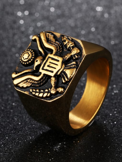 Open Sky Stainless Steel With Gold Plated Punk Eagle Men Rings 3