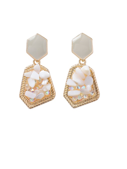 D white Alloy With Gold Plated Vintage Irregular Geometric Pendant Drop Earrings