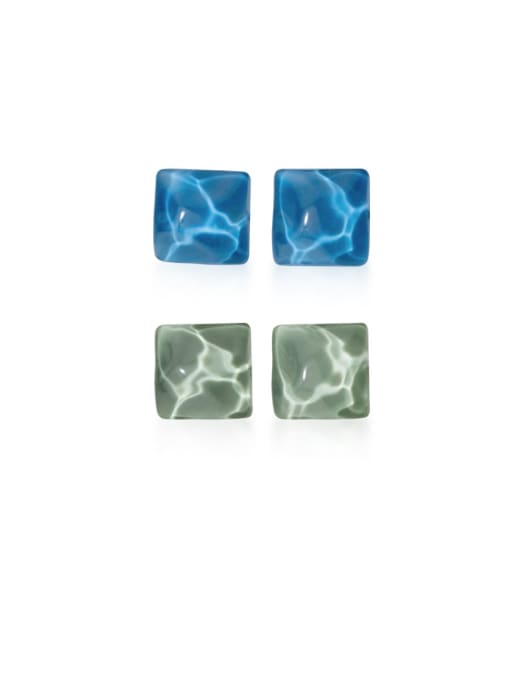 Rosh 925 Sterling Silver With Platinum Plated Simplistic Square Stud Earrings