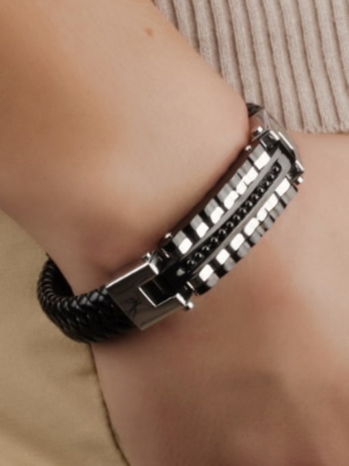 Open Sky Personalized Black Artificial Leather Men Bracelet 1