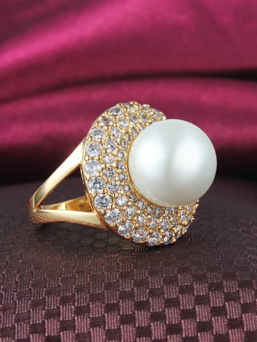 SANTIAGO Elegant Round Shaped Artificial Pearl Copper Ring 2