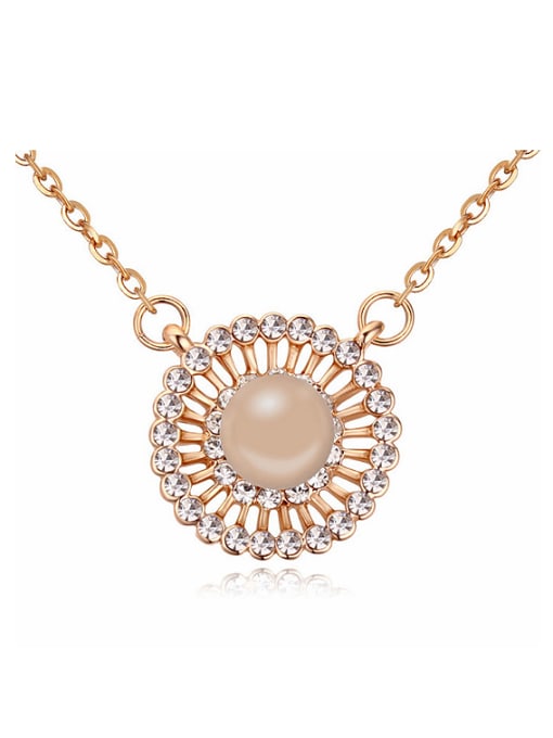 nude Fashion Imitation Pearl Cubic Crystals Round Pendant Alloy Necklace