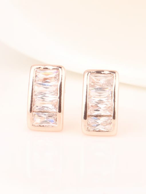 Gold Long Square Crystal Blue Gold Plated  Anti-allergy stud Earring
