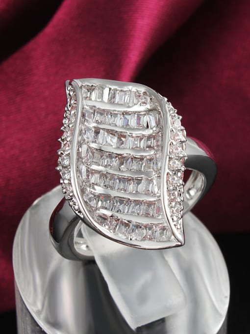 SANTIAGO Glittering 18K White Gold Plated Leaf Shaped Zircon Ring 1