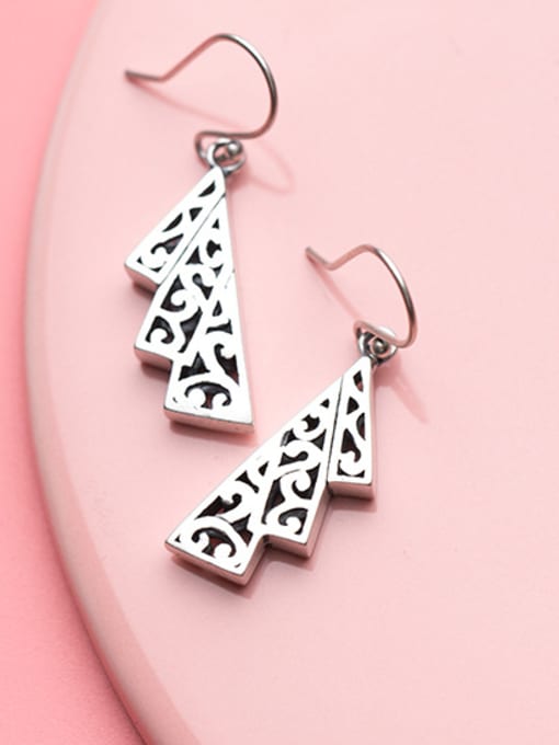 white Ethnic Style Hollow Flower Shaped Thai Silver Drop Earrings