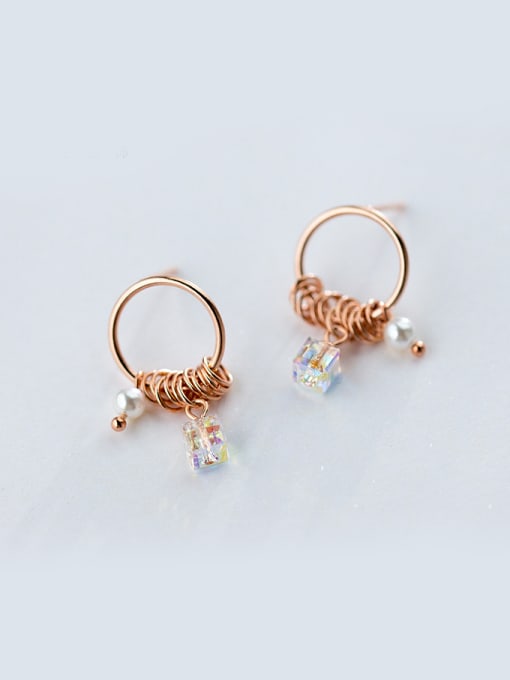 Rose Gold Exquisite Rose Gold Plated Square Shaped Zircon Stud Earrings