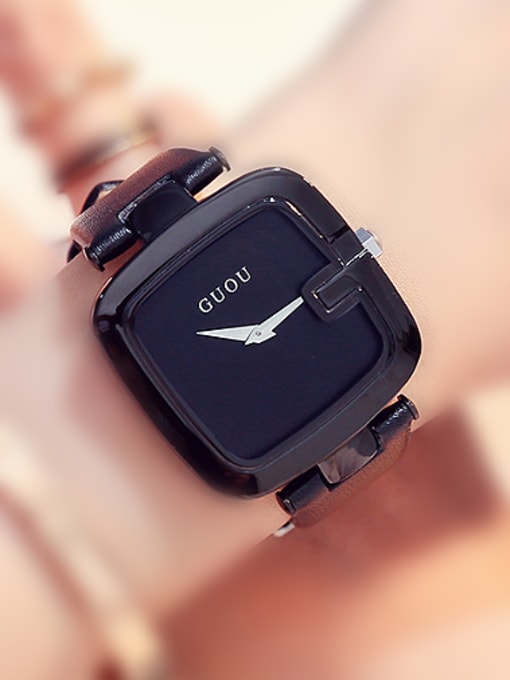Black GUOU Brand Simple Square Numberless Watch