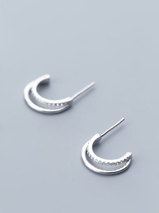 Rosh 925 Sterling Silver With Silver Plated Simplistic Double moon Stud Earrings 1