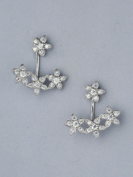 One Silver Exquisite Flower Shaped Zircon Drop Earrings 0