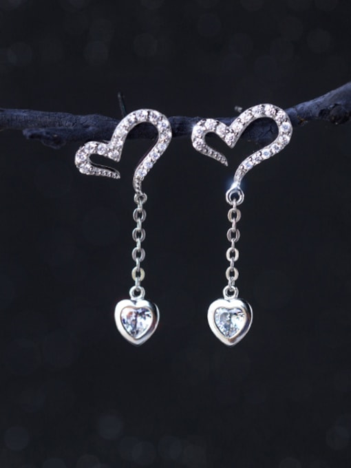 Rosh S925 silver sweet heart-shaped zircon drop earring