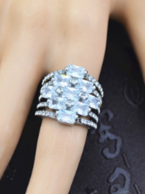 Wei Jia Fashion Exaggerated Zirconias White Rhinestones Copper Ring 1