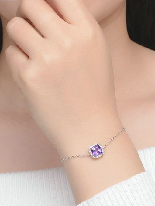 ZK Square-shape Amethyst Accessories Platinum Plated Bracelet 1