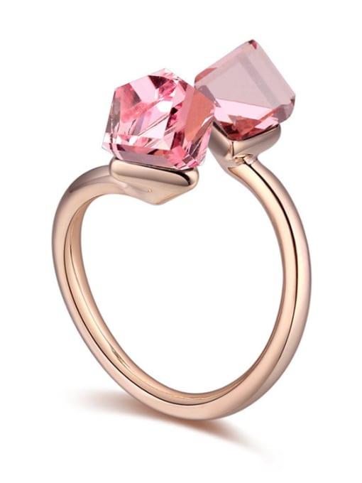 pink Simple Cubic austrian Crystals Champagne Gold Plated Ring