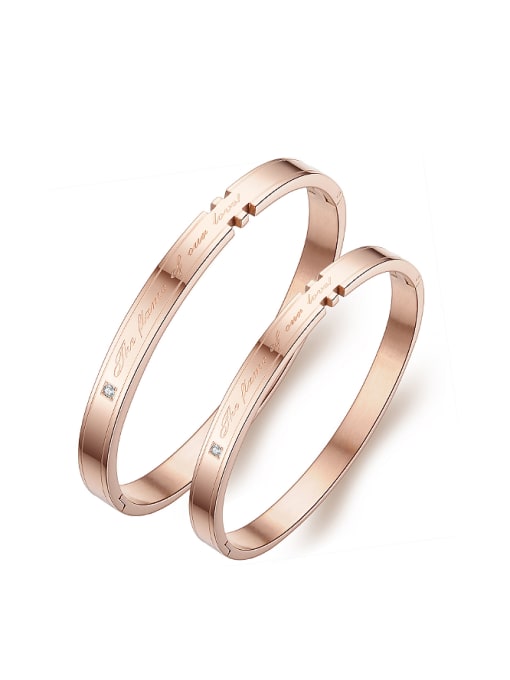 Open Sky Fashion Rose Gold Plated Monogram-etched Titanium Lovers Bangle 0