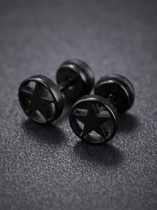 Open Sky Fashion Tiny Black Star Round Titanium Stud Earrings 2