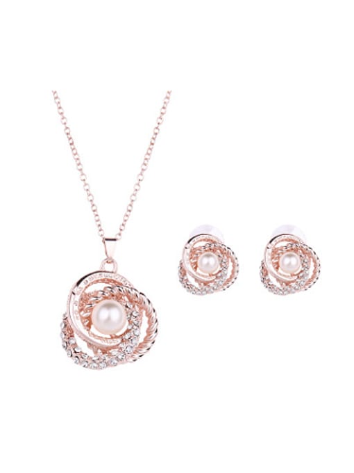 BESTIE 2018 Alloy Rose Gold Plated Fashion Artificial Pearl and Rhinestones Two Pieces Jewelry Set 0