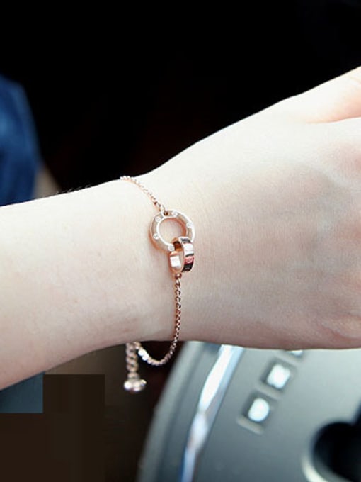 Ya Heng Fashion Double Rings Rose Gold Plated Copper Bracelet 1