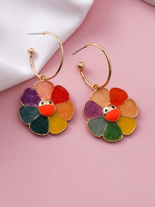 B flower Alloy With Rose Gold Plated Fashion Rainbow Heart Shaped Flower  Drop Earrings