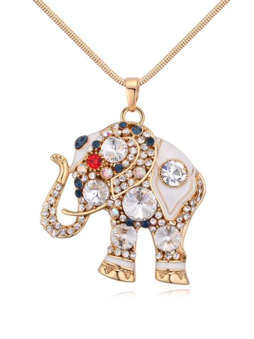 white Personalized Cubic austrian Crystals-covered Elephant Champagne Gold Sweater Chain