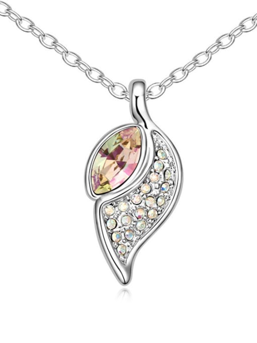 QIANZI Fashion austrian Crystals Leaf Pendant Alloy Necklace 1