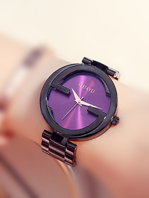 Purple & black GUOU Brand Simple Rose Gold Plated Watch