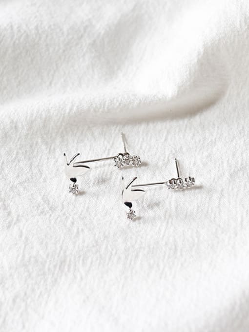 DAKA Fashion Little Dove Cubic Zircon Silver Stud Earrings 2
