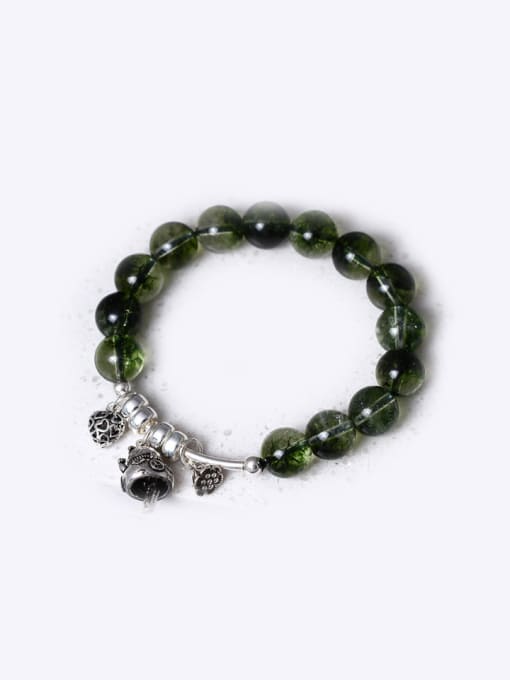 SILVER MI Phantom Green Crystal Fortune Cat Bracelet