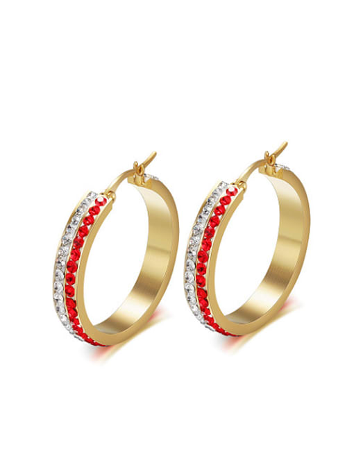 red Exaggerated Gold Plated Double Color Rhinestone Drop Earrings