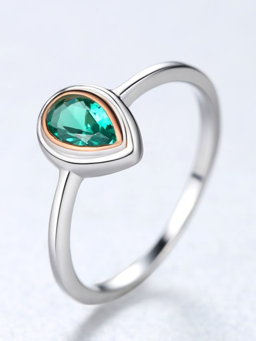 CCUI Sterling silver water drop type green semi-precious stone ring