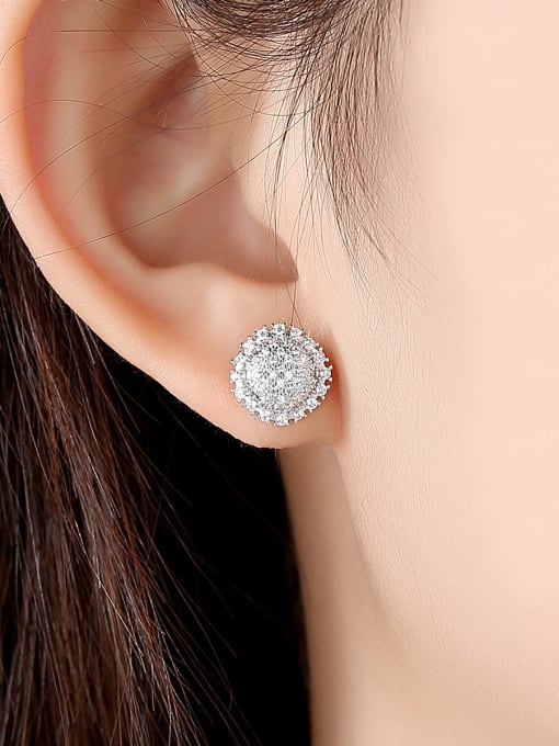 BLING SU Copper With Platinum Plated Cute Round Stud Earrings 1